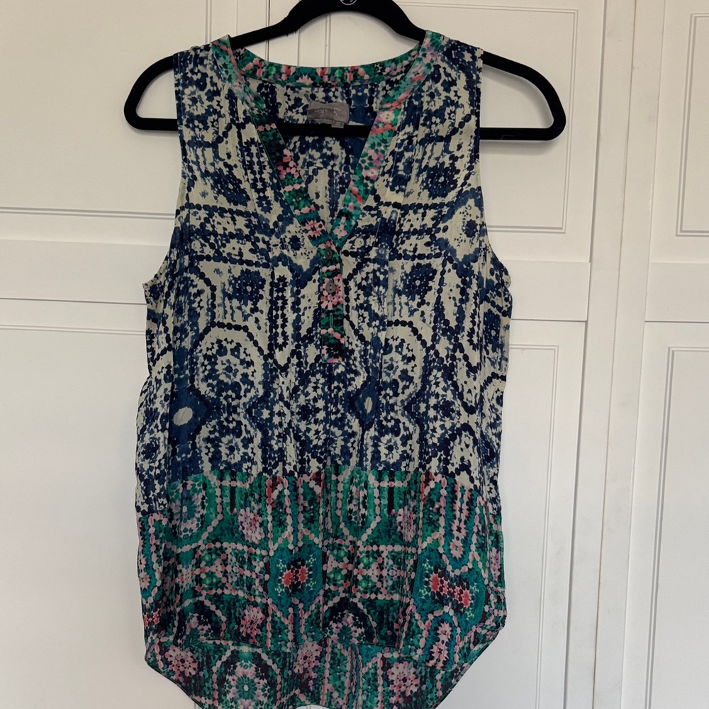 Anthropologie Blue and Green Sleeveless Blouse